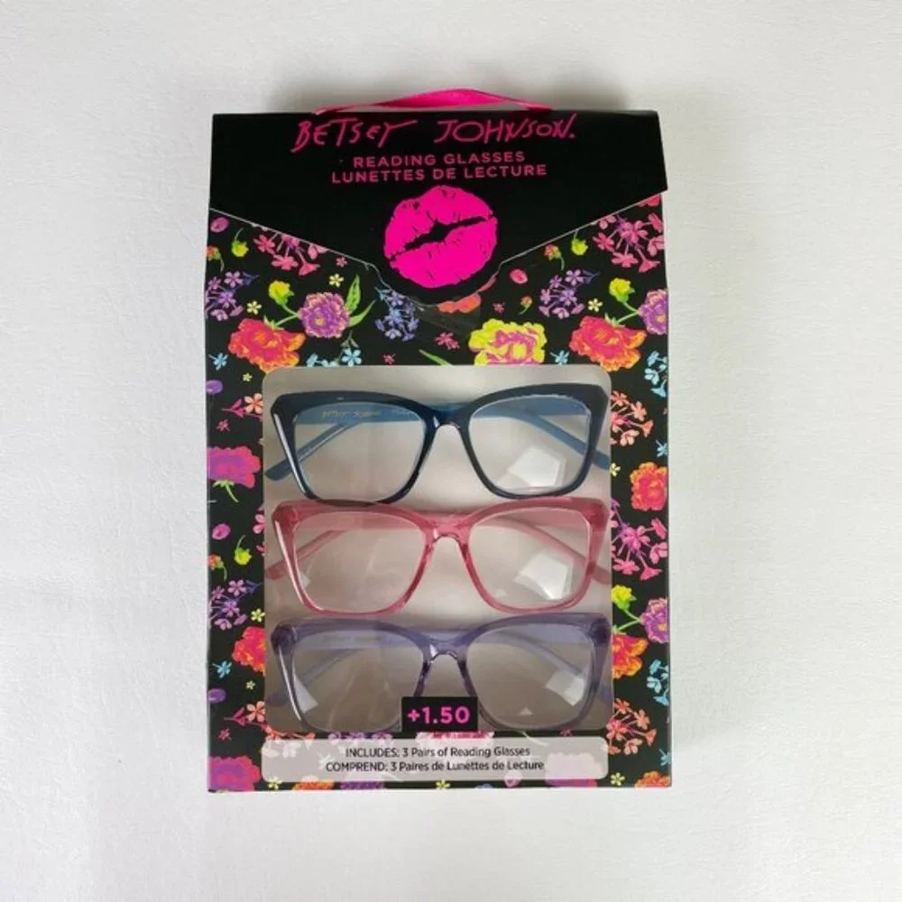 Betsey Johnson +1.50 Reading Glasses Purple Pink Blue